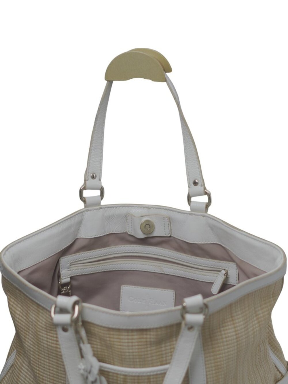 Cole Haan Raffia White Patent Leather Tote Floral Charm Summer Bag Beach GUC - Picture 9 of 15